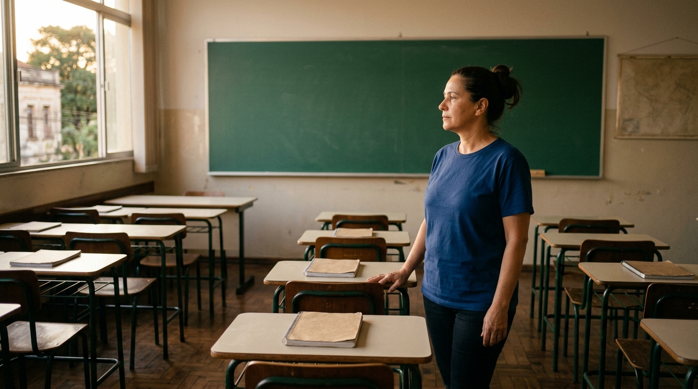 Professora em sala de aula: magistério tinha redução de cinco anos na regra anterior à reforma